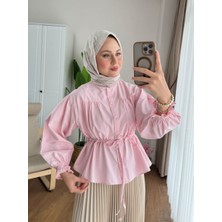 RFK Butik Kadın Etek Üstü Beli Tünelli Tesettür Kısa Gömlek - Pembe