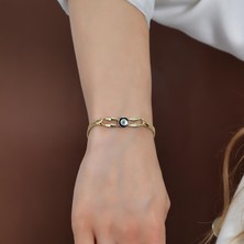 Goldium 14 Ayar Altın Mineli Nazar Zincirli Bileklik