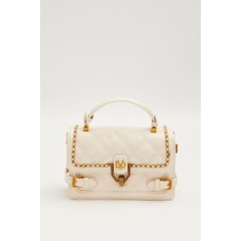 Lêvi D'or Kapitone Işlemeli Kemer ve Kilit Detaylı Küçük Boy Şık Kaliteli, Kadın El ve Omuz Çantası Krem