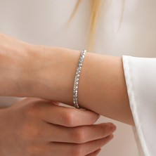 Goldium 14 Ayar Beyaz Altın Taşlı Bileklik