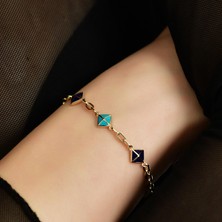 Goldium 14 Ayar Altın 3'lü Mineli Baklava Bileklik