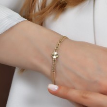 Goldium 14 Ayar Altın Kalem Işçilikli Yonca Bileklik