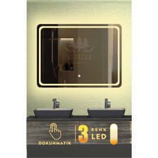 Karaçam Dekor Lazer Kumlamalı LED Işıklı 3 Renkli Dokunmatik Banyo ve Konsol Aynası