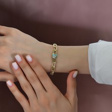Goldium 14 Ayar Altın Mineli Kalpli Zincir Bileklik