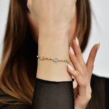 Goldium 14 Ayar Altın Kare Taşlı Bileklik