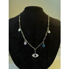 Velora Accessories Charmlı Gümüş Renk Damla Taşlı Çelik Kolye 316L Çelik