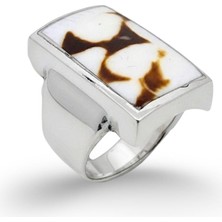 Oya Silver Iri Dikdörtgen Sedef Gümüş Kadın Yüzük [OYSY077]