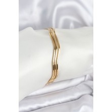 Style Of Carmen 316L Çelik Gold Renk 65 mm Ajda Zikzak Model 3lü Kadın Bileklik