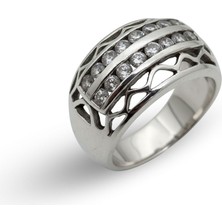 Oya Silver Çift Sıra Zirkon Taşlı Ajur Desenli Gümüş Yüzük [OYSY072]