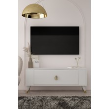 Demonte Decor TV1354DD Retro-32 Tv Sehpası Beyaz-Altın
