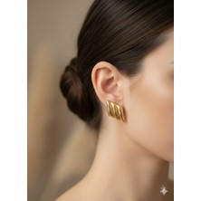 Akfecan Çelik Gold Baklava Model Küpe