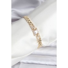 Style Of Carmen 14K Gold Renk Kaplama Zirkon Kare Taşlı cm Kadın Bileklik