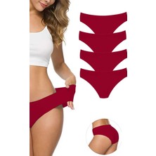 Leopardess 4 Adet Kadın Dikişsiz Lazer Kesim Esnek İz yapmayan Külot Bordo