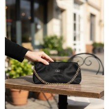 BSR Luisant Kadın Süet Gold Zincir Detaylı Modern Baget El ve Omuz Çantası