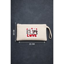 Maki Craft Sevimli Kediler Love Yazılı Baskılı Fermuarlı Bez Kalemlik, Makyaj Çantası