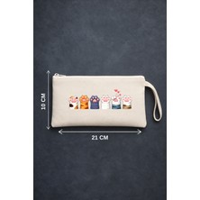 Maki Craft Sevimli Kedi Patileri Baskılı Fermuarlı Bez Kalemlik, Makyaj Çantası