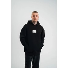 Unisex Kapşonlu Uzun Kol Patchli Nakışlı Sweatshirt - Siyah