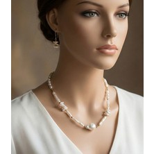 Aytens Takı Modern Barok Inci Takı Seti - El Yapımı Çubuk Inci Kolye ve Küpe Kombini (Düzensiz Model)