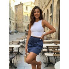 Ayshan Lacivert Cepli Saten Mini Şort