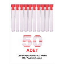 Atel-San Deney Tüpü Plastik 16x100 mm / Dibi Yuvarlak Kapaklı x 50 Adet