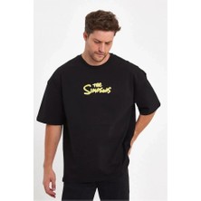 Erkek Sırt Baskılı Bisiklet Yaka Oversize T-Shirt - Siyah