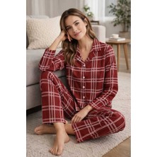 Tenra Kadın Pijama Takımı Boydan Düğmeli Bordo