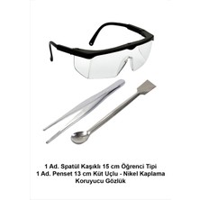 Atel-San Laboratuvar Öğrenci Seti - C / Spatül Öğrenci Tipi + Koruyucu Gözlük + Penset 13 cm Düz-Küt Uçlu