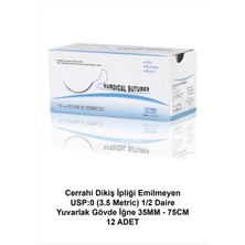 Atel-San Cerrahi Dikiş İpliği (İPEK) Emilmeyen Usp:0 (3.5 Metric) 1/2 Daire - Yuvarlak Gövde İğne 35MM - 75CM 12 Adet