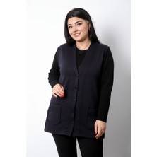 Laden Kadın Çelik Örgü Triko Tüylenmez Büyük Beden Boncuklu Anne Lacivert Yelek