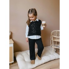 İnebolu Kids Pullu Payetli Pantolon Süveter Gömlek 3 Lü Elbise Takım Kız Çocuk