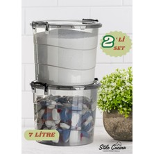 Stile Cucina Mega Boy Avantajlı 2'li Yuvarlak  Kulplu Deterjanlık Saklama Kutusu - 7 Litre Antrasit