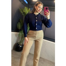 Mir Store Lacivert Balon Kollu Çiçek Düğme Detaylı Kısa Hırka