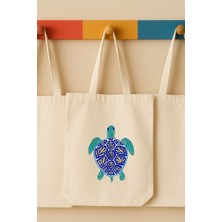 Maki Craft Renkli Kaplumbağa Baskılı Bez Çanta Tote Bag