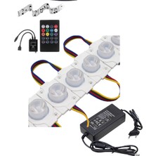 Powerr Led Aydınlatma 20 Adet 12 Volt 1.5 Watt Tek Lensli Rgb 3030 LED Modül Sese ve Müziğe Duyarlı Kumanda 5A Plastik Adaptör Set