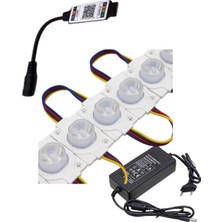 Powerr Led Aydınlatma 20 Adet 12 Volt 1.5 Watt Tek Lensli Rgb 3030 LED Modül Bluetooth Kumanda 5A Plastik Adaptör Set