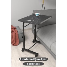 Depolife Eğim Yükseklik Ayarlı Laptop Sehpası Kahvaltı Ders Çalışma Bilgisayar Masası Metal Ayak Tekerlekli
