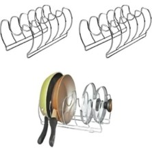 Sevimle Store 2'li Tava ve Tencere Kapağı Düzenleyici Mutfak Dolap ve Çekmece Organizeri 5 Bölmeli Mat Metal