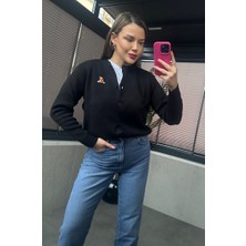 Mir Store Ayıcık Detaylı Siyah Kısa Triko Hırka