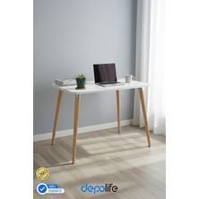 Depolife Ahşap Ayaklı Mutfak Salon Yemek Masası 60X90 cm Gürgen Masif Ayak Beyaz Çalışma Masası