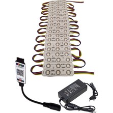 Powerr Led Aydınlatma 20 Adet 12 Volt Samsung 0.72 Watt 3 Lensli Rgb LED Modül Bluetooth Kumanda 5A Plastik Adaptör Set