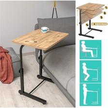 Depolife Notebook Laptop Bilgisayar Çalışma Masası Eğim Yükseklik Ayarlı Tekerlekli Servis Sehpası Ceviz