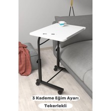 Depolife Eğim Yükseklik Ayarlı Laptop Sehpası Kahvaltı Ders Çalışma Bilgisayar Masası Metal Ayak Tekerlekli