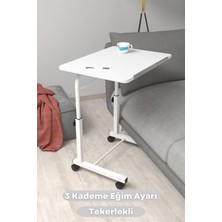 Depolife Eğim Yükseklik Ayarlı Laptop Sehpası Kahvaltı Ders Çalışma Bilgisayar Masası Metal Ayak Tekerlekli