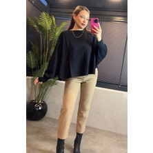 Mir Store Yarasa Kol Detaylı Siyah Merserize Kazak