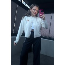 Mir Store Ayıcık Detaylı Krem Kısa Triko Hırka