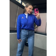 Mir Store Ayıcık Detaylı Saks Mavi Kısa Triko Hırka