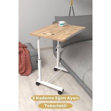 Depolife Eğim Yükseklik Ayarlı Laptop Sehpası Kahvaltı Ders Çalışma Bilgisayar Masası Metal Ayak Tekerlekli