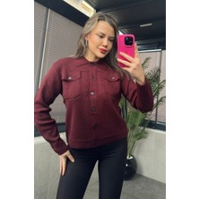 Mir Store Siyah Çıtçıt Düğmeli Koyu Bordo Merserize Hırka