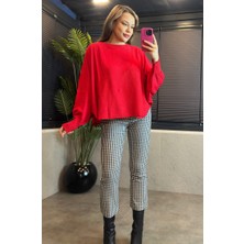 Mir Store Yarasa Kol Detaylı Kırmızı Merserize Kazak