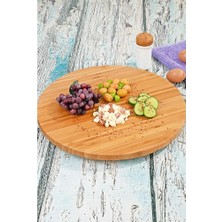 Sevimle Store 34CM Dönerli Bambu Yuvarlak Pizza ve Sunum Tepsisi, 360 Derece Dönebilen Kahvaltı Sunum, Pizza Sunum ve Börek Sunum Tepsisi